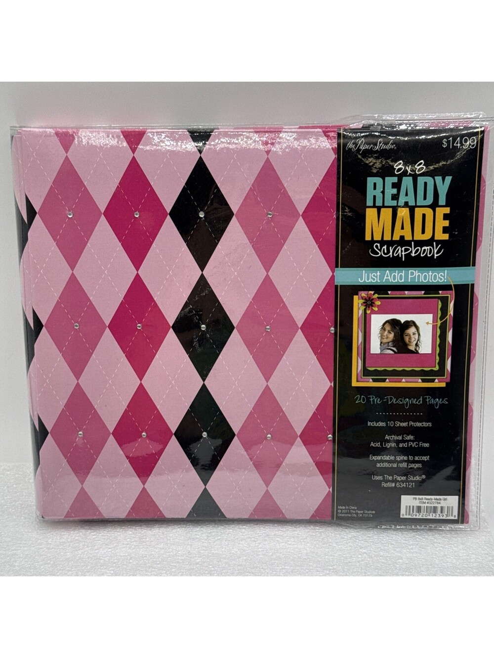 The Paper Studio 8x8 Ready Made Scrapbook Album 20 Pages Pink Black Rhinestones